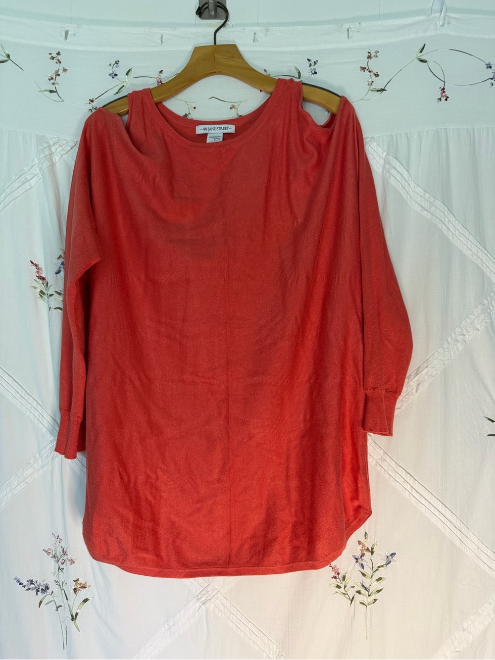 99 Jane Street Coral Cold-Shoulder Long-Sleeve Top